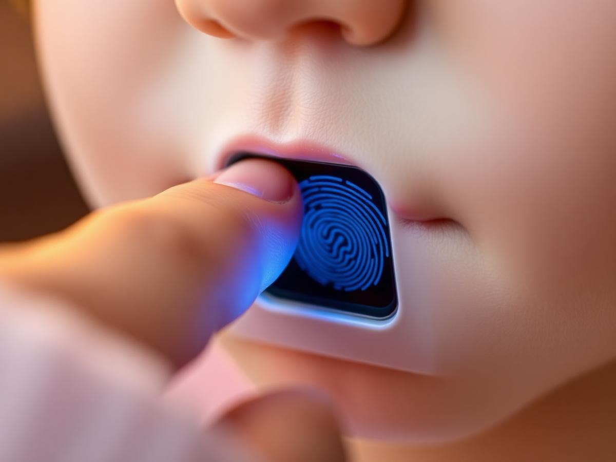 Child's fingerprint being scanned as part of DMIT assessment